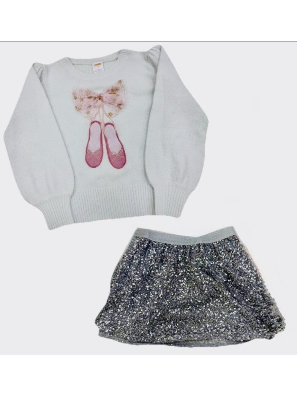 Gymboree Tiny Dancer Ballet Sweater with Silver Sequin Skirt Outfit size 6